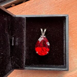 Vintage Sterling Red Teardrop Pendant Necklace